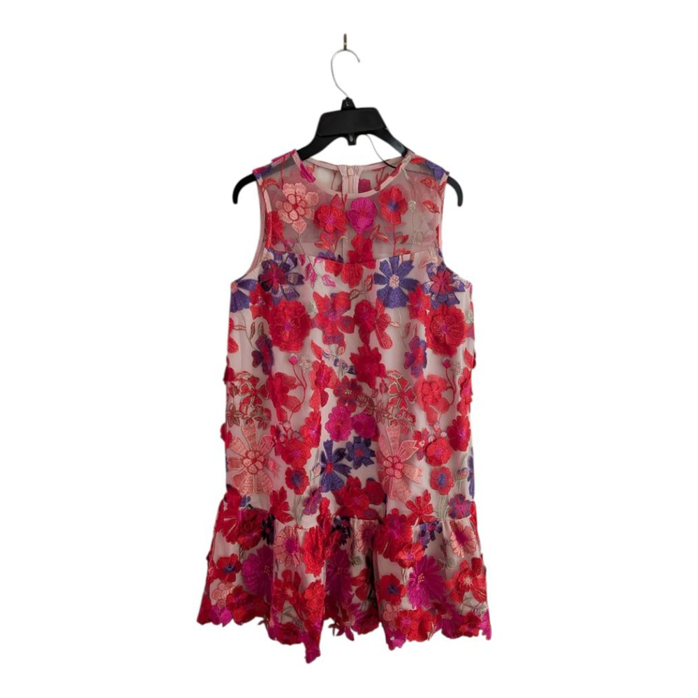 Women's Just Me Floral Embroidered Mini Dress Pink Red Size M - Picture 3 of 11